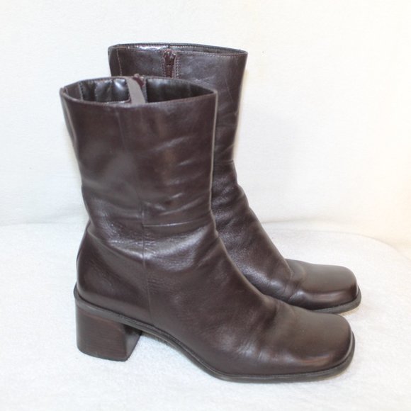 Vtg Enzo Angiolini womens boot size 8.5 brown leather chunky heel square toe 90s - Picture 5 of 12